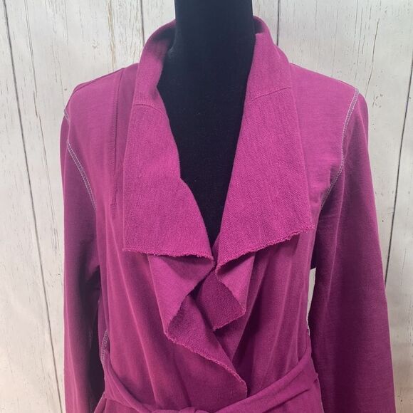 Lucky Brand Womens Terry Wrap Cotton Burgundy Belted Jacket - Picture 2 of 12
